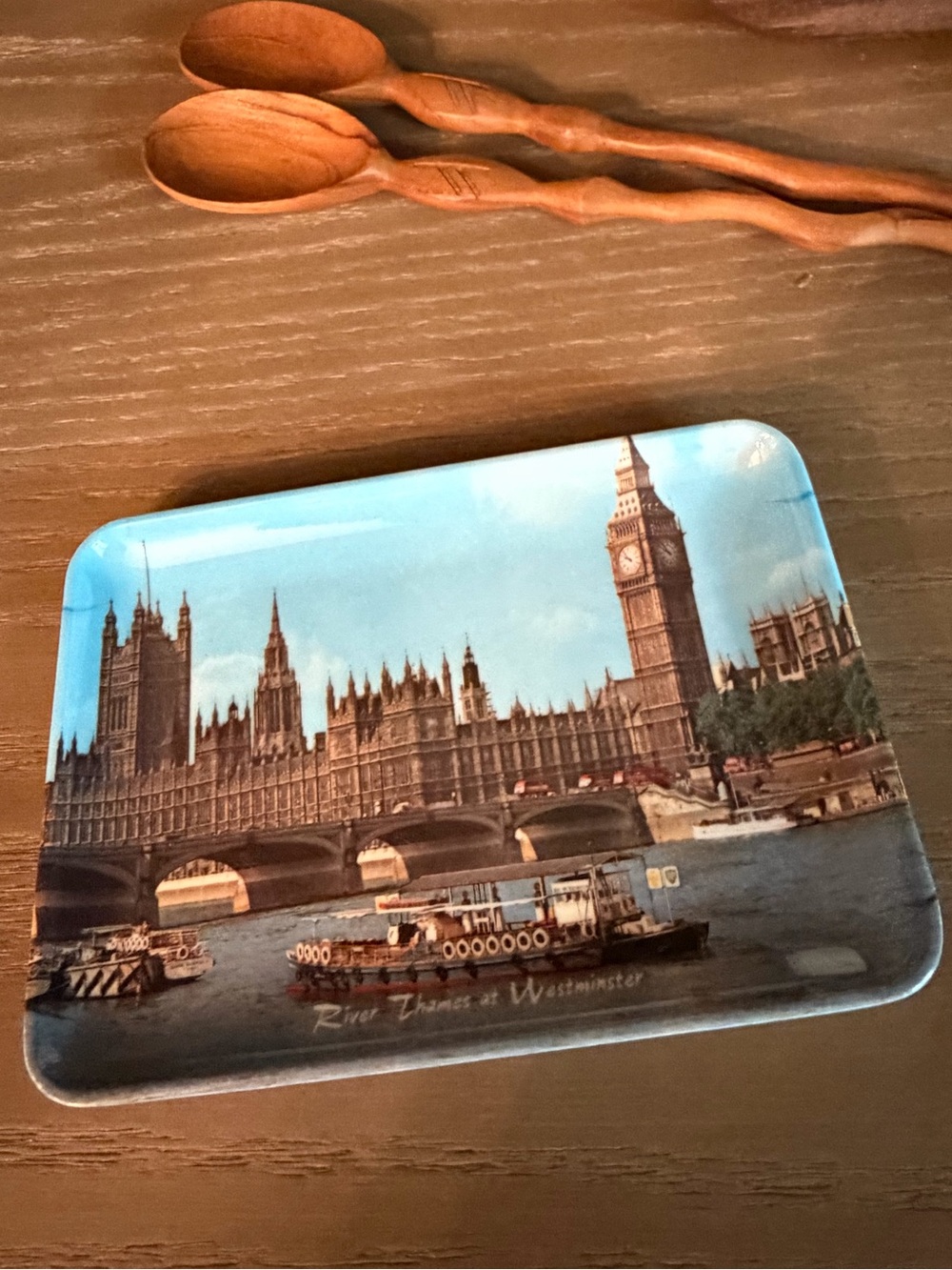 Vintage London River Thames at Westminster Melamine Souvenir Tray London Big Ben